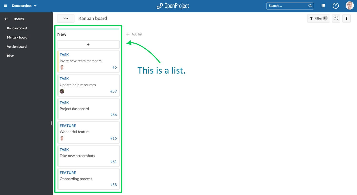 OpenProject-Boards_lists