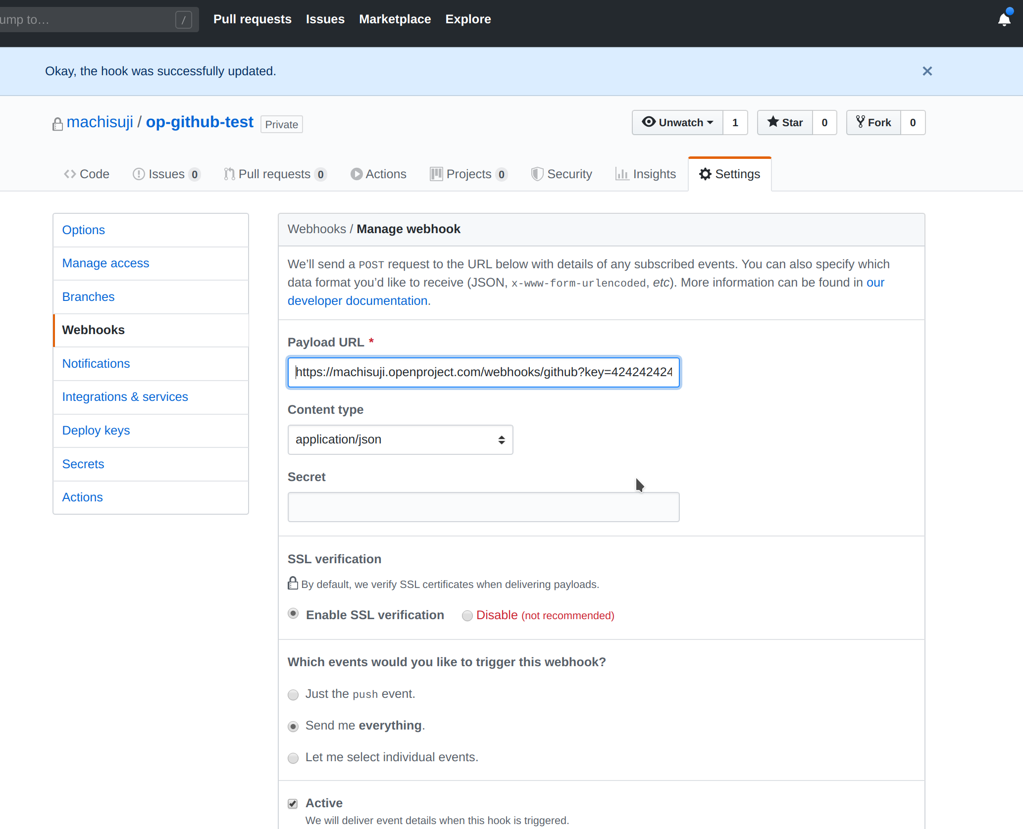 Create the webhook in GitHub