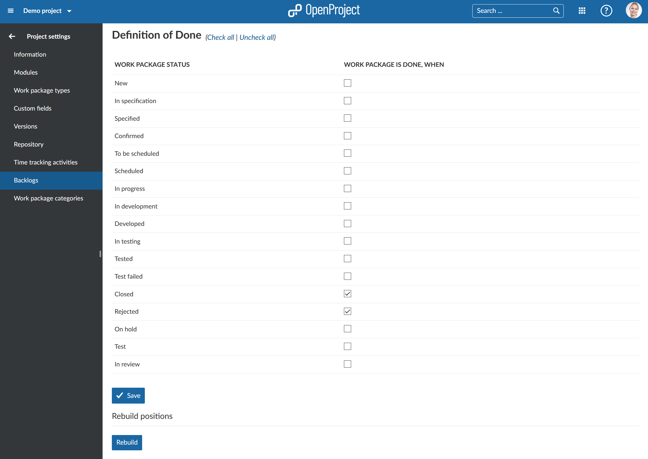 manage backlogs settings