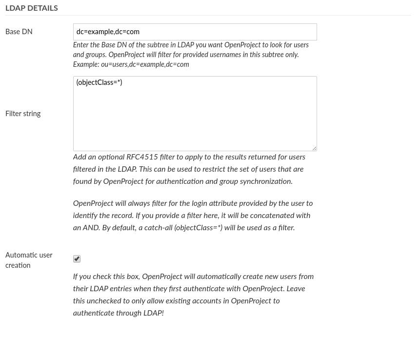 Defining the details of the connection