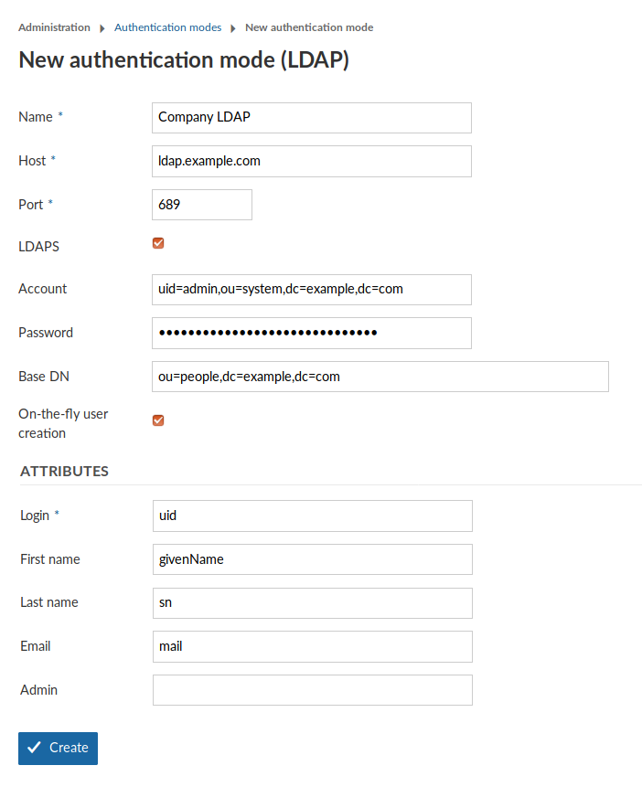 Adding a new LDAP authentication server