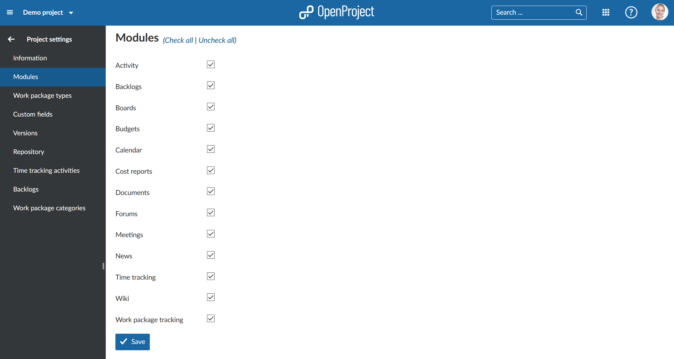 project settings modules