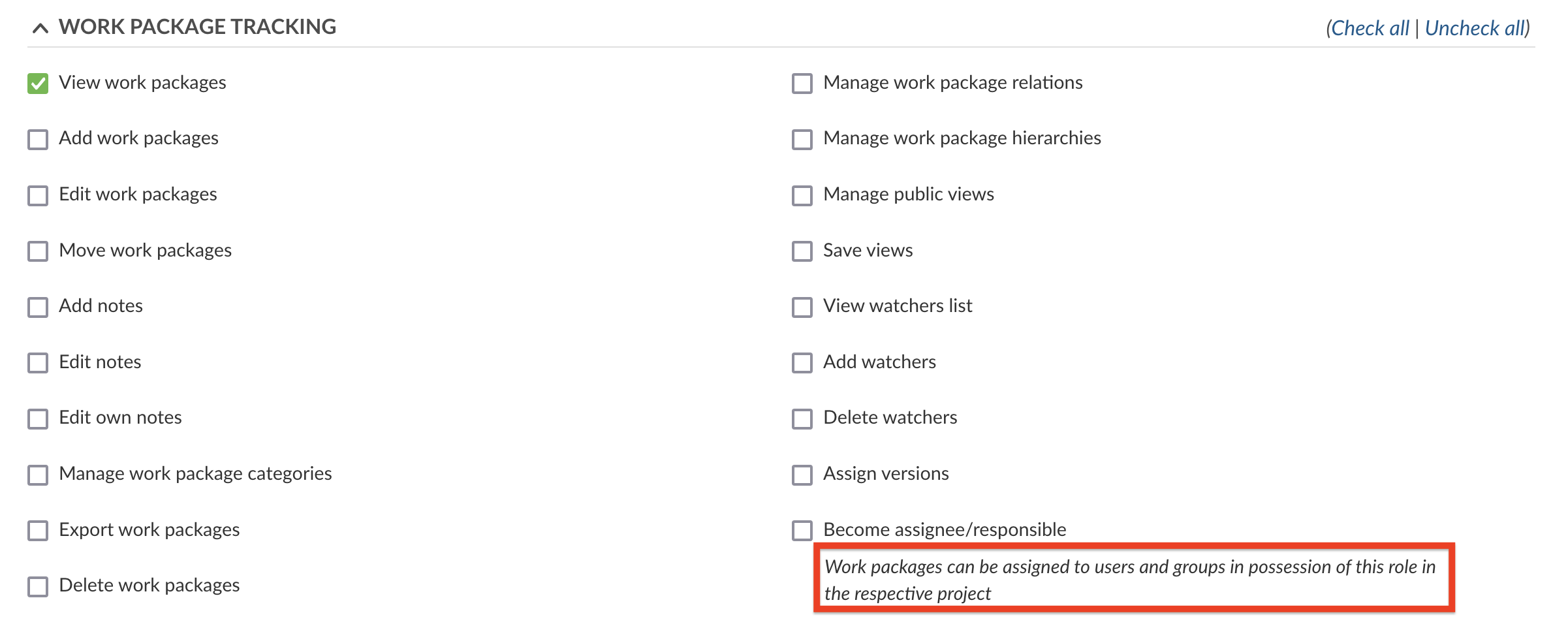 work package tracking for role