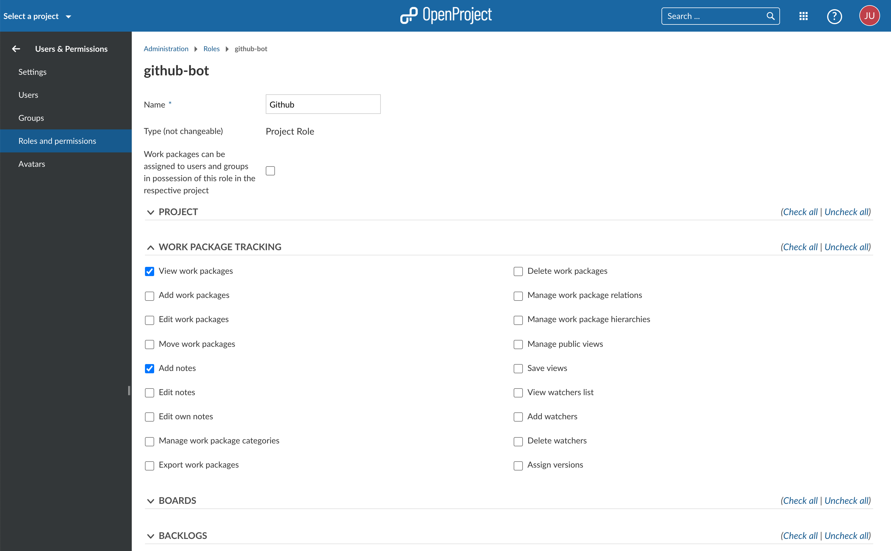 GitHub role with 'add notes' permission