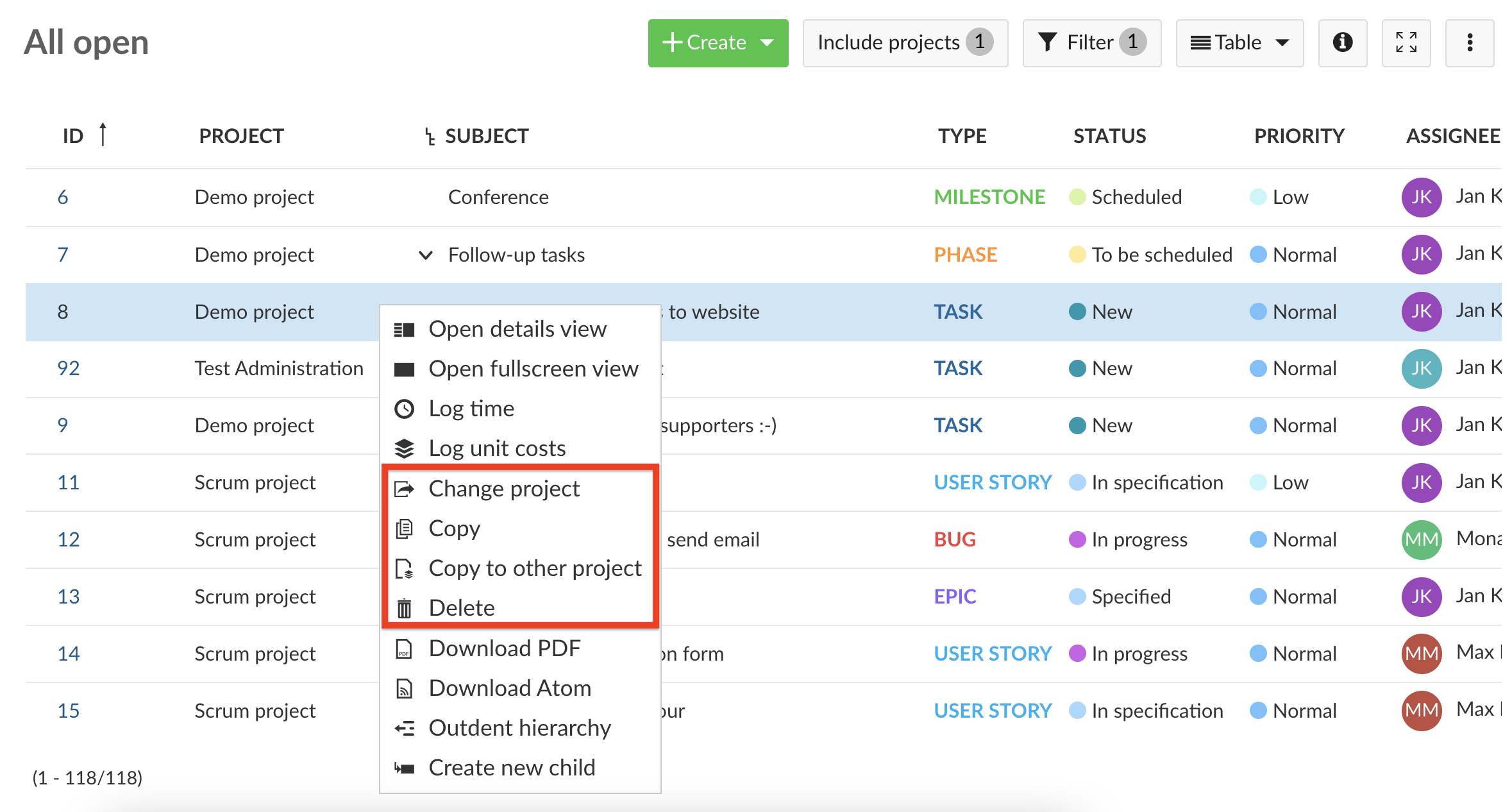 change copy delete work package