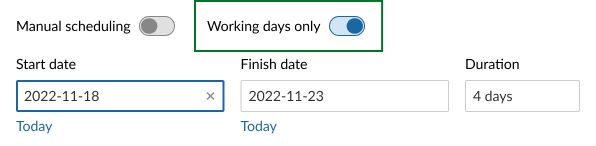 The "Working days only" switch on the datepicker