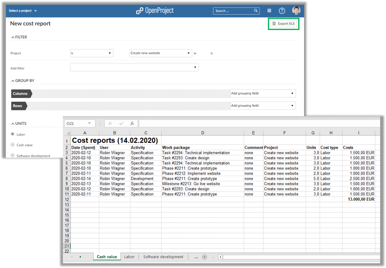 Export cost reports