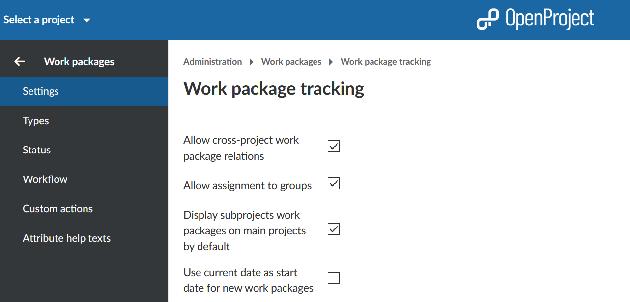 work package settings