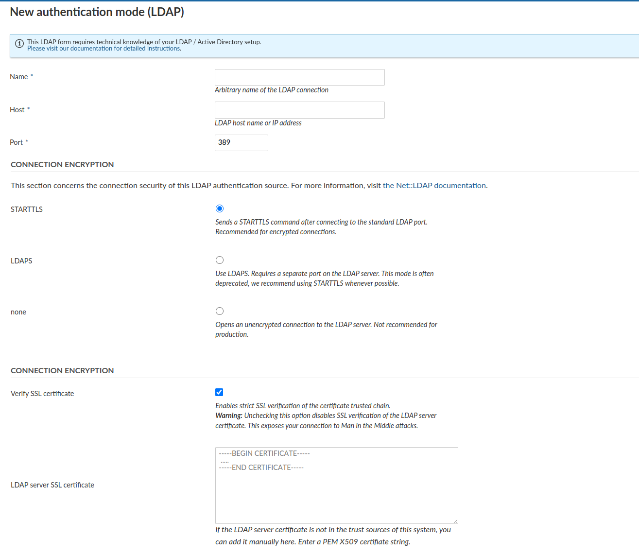 Improved LDAP encryption options