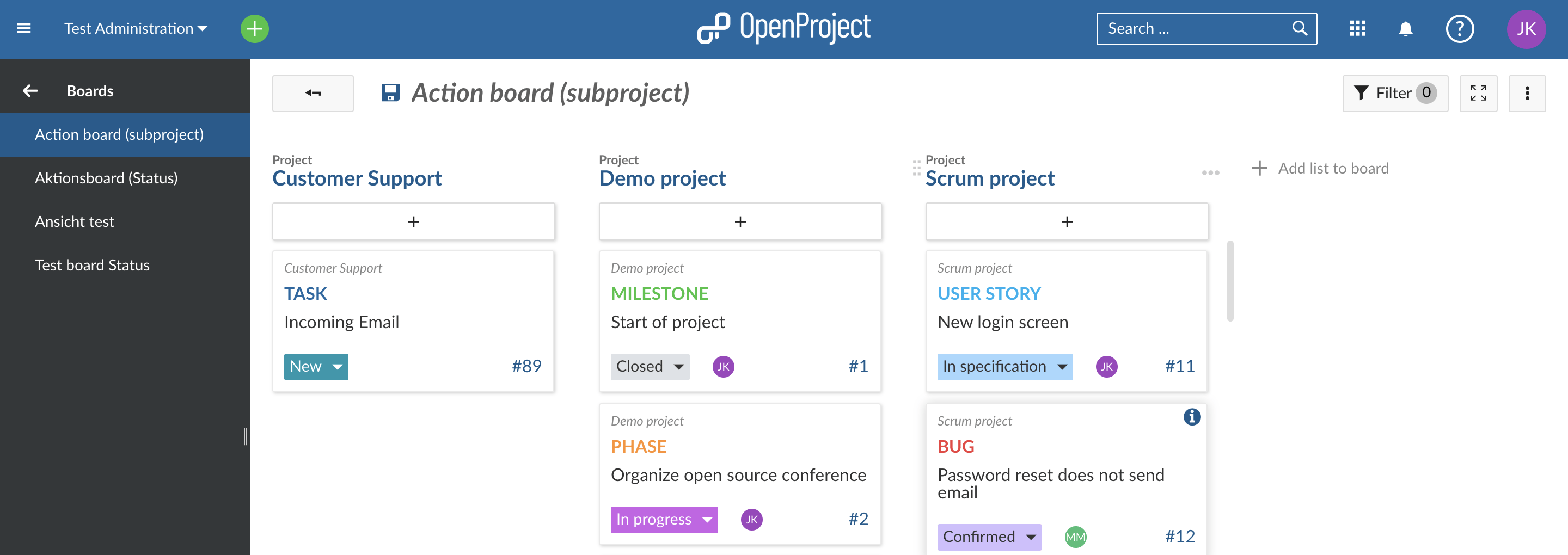 create subproject board