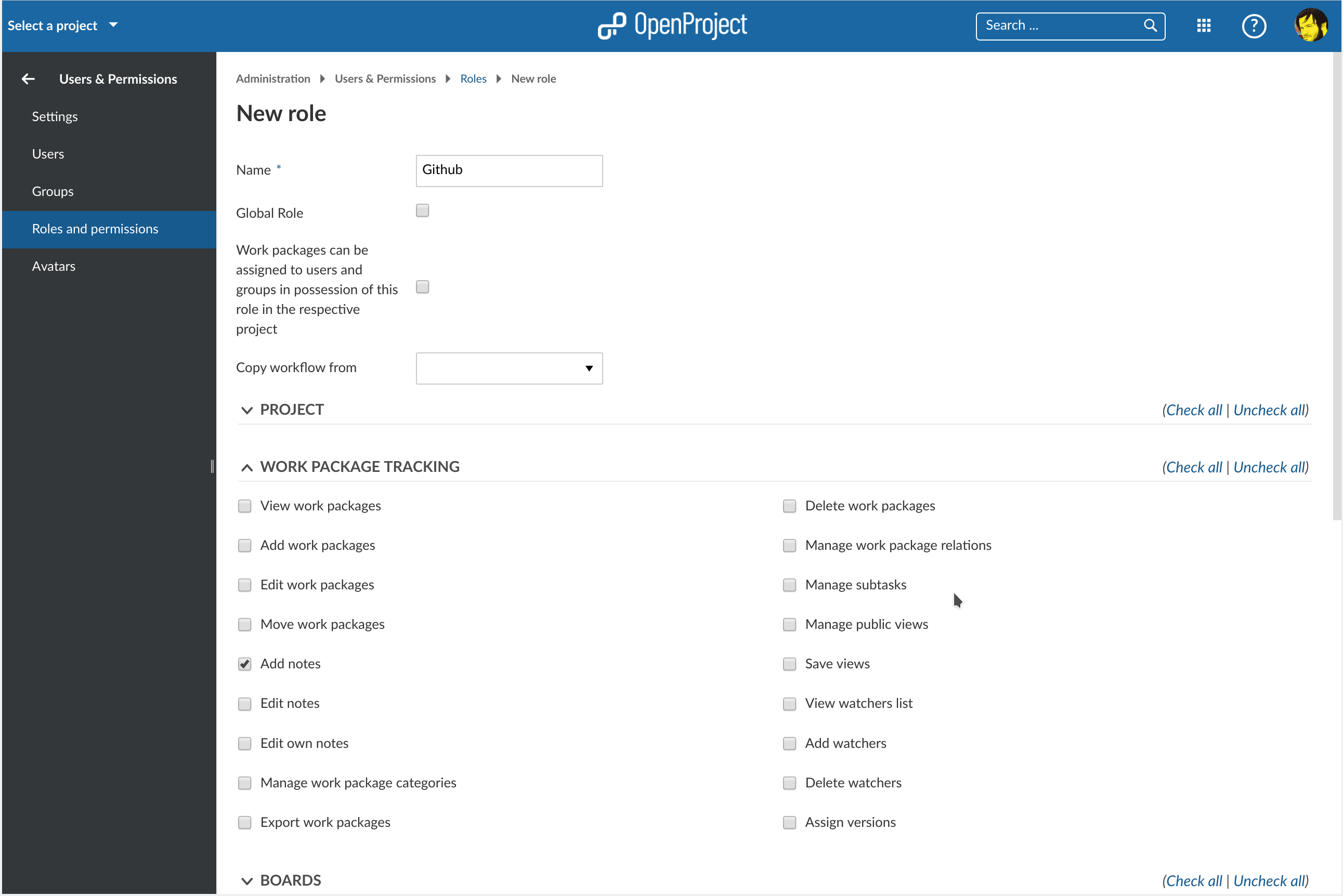 Github role with 'add notes' permission