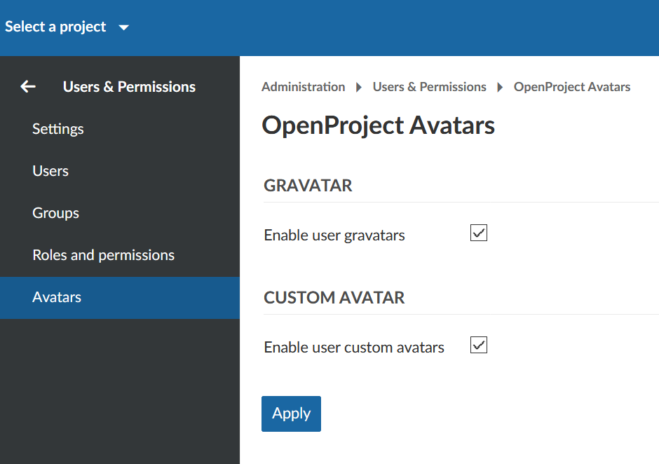 OpenProject avatars