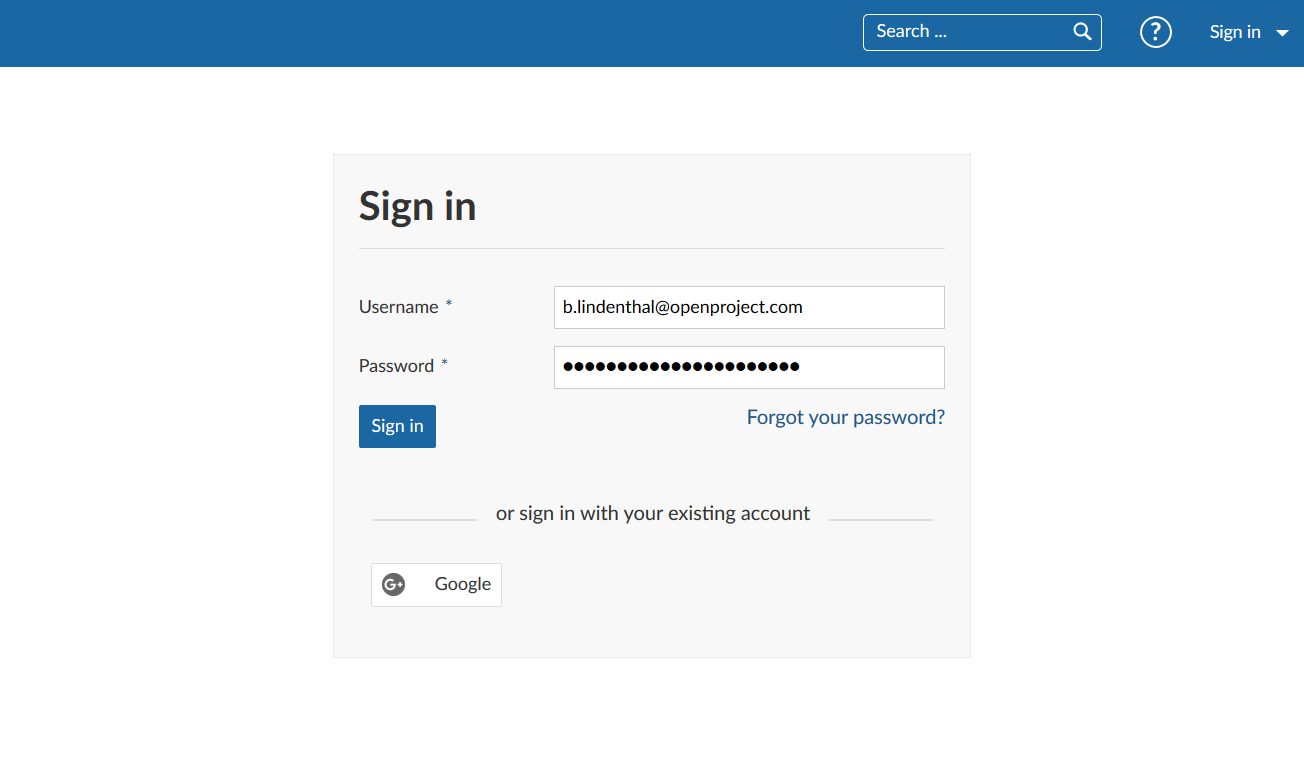 Sign-in to OpenProject