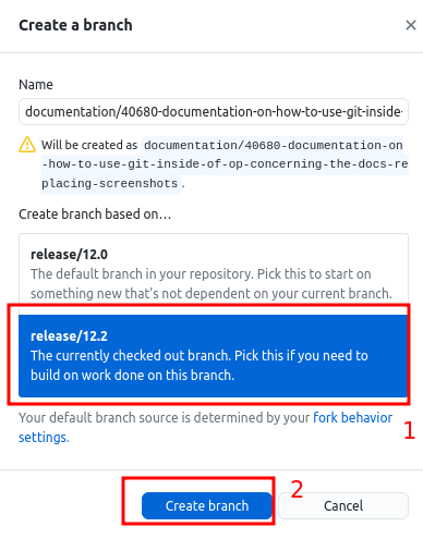 create new branch - step 2