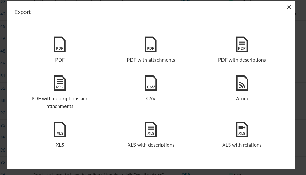 The export dialog