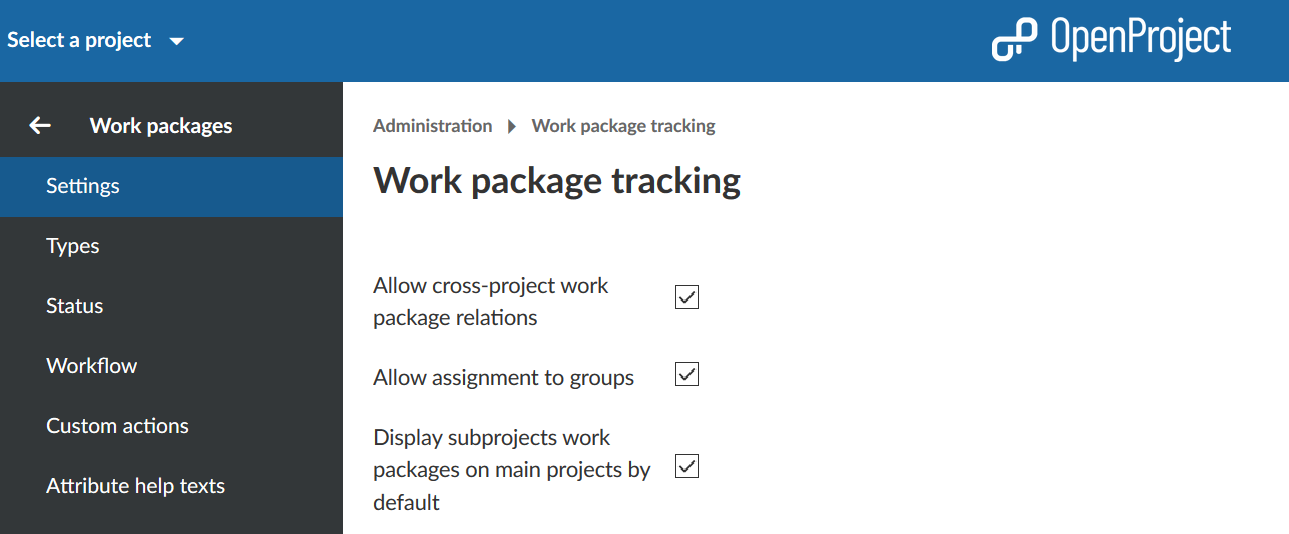 work package settings