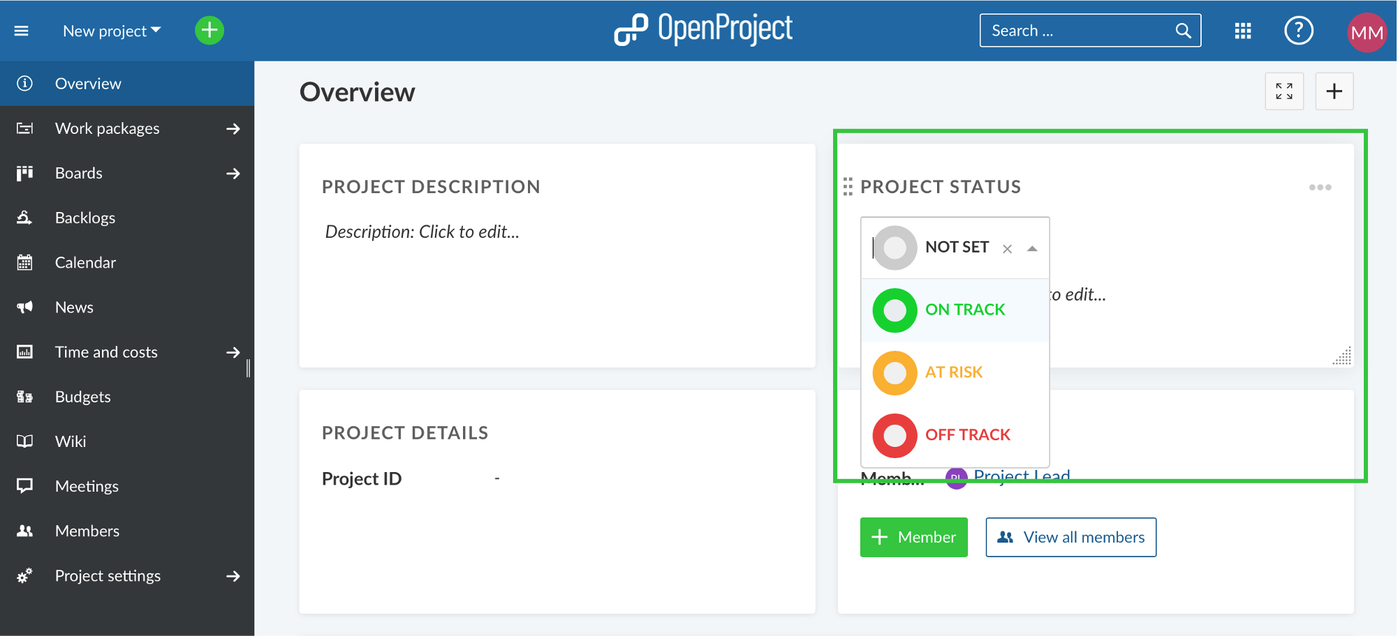 Set-project-status-project-overview