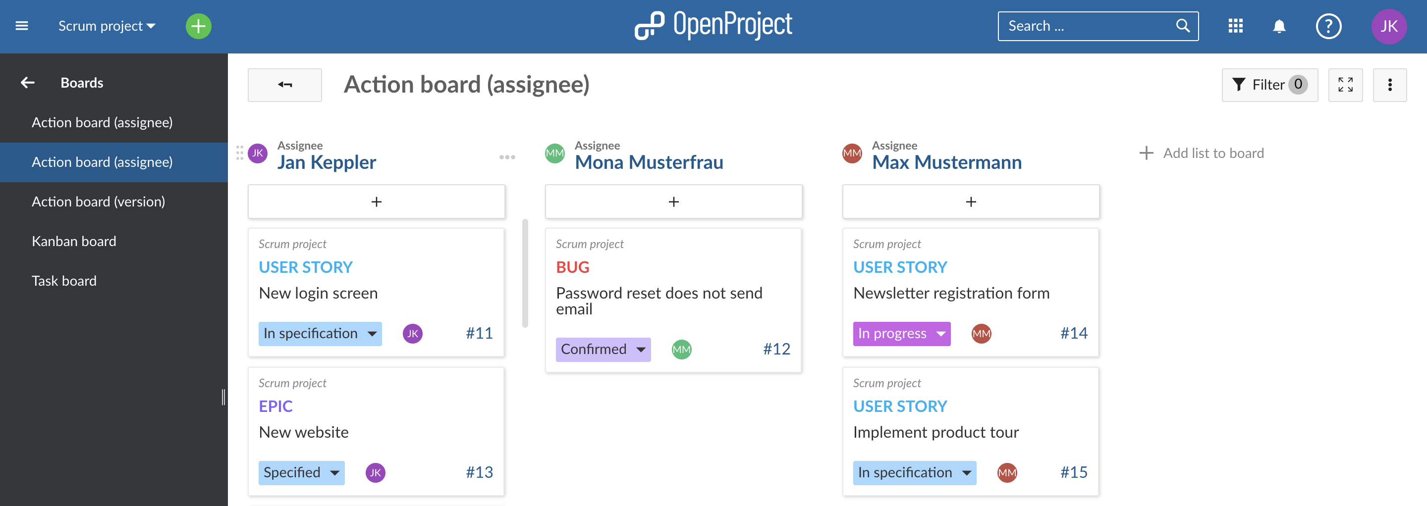 create assignee board