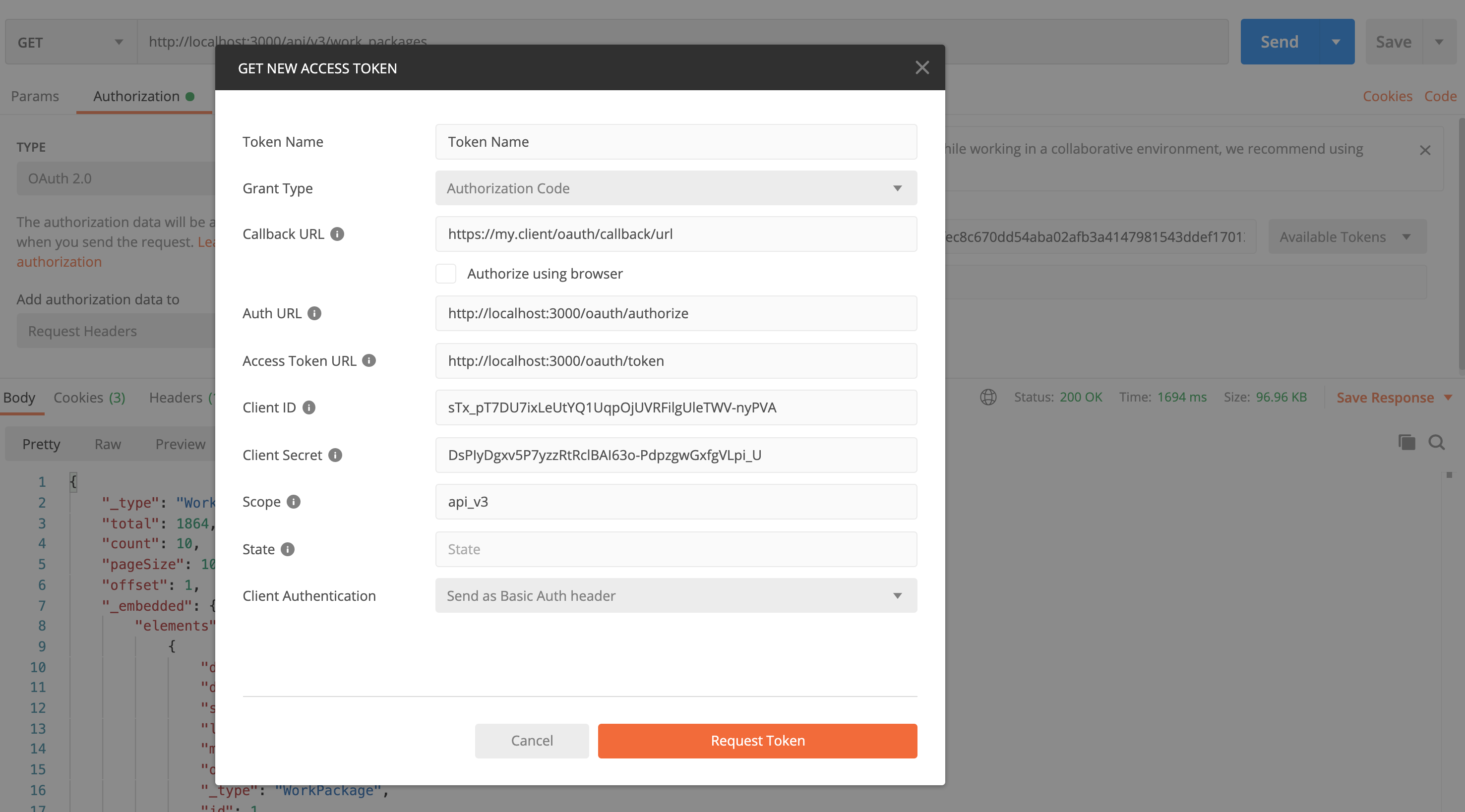 OAuth2 postman configure